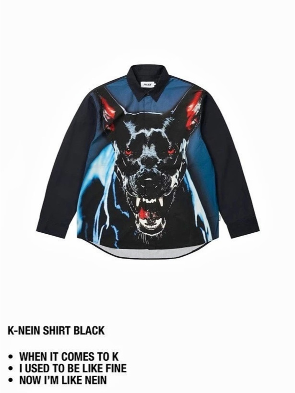 Palace K-Nein Shirt Graphic Shirt in Black & Blue Size Large NWT